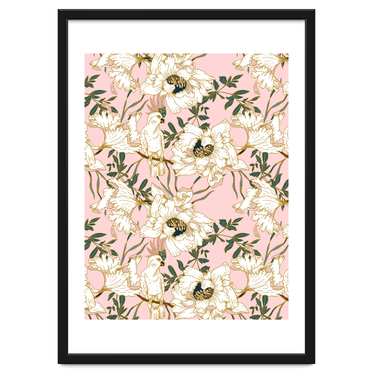 Exotic birds on flowers