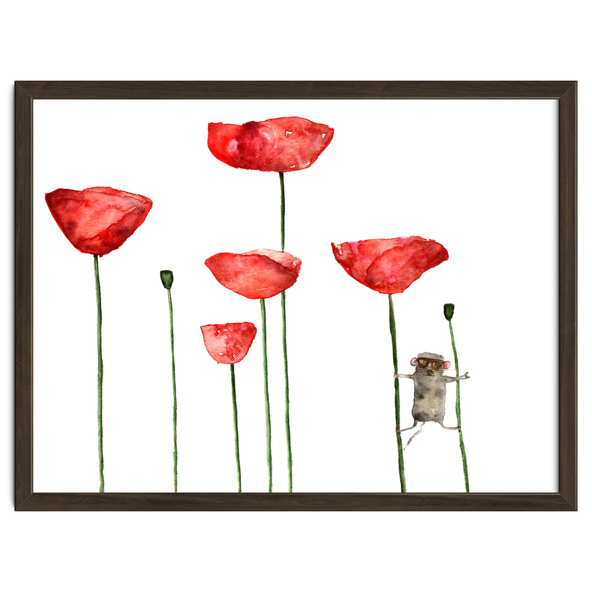 Little mouse loves big poppies || watercolor for nursery