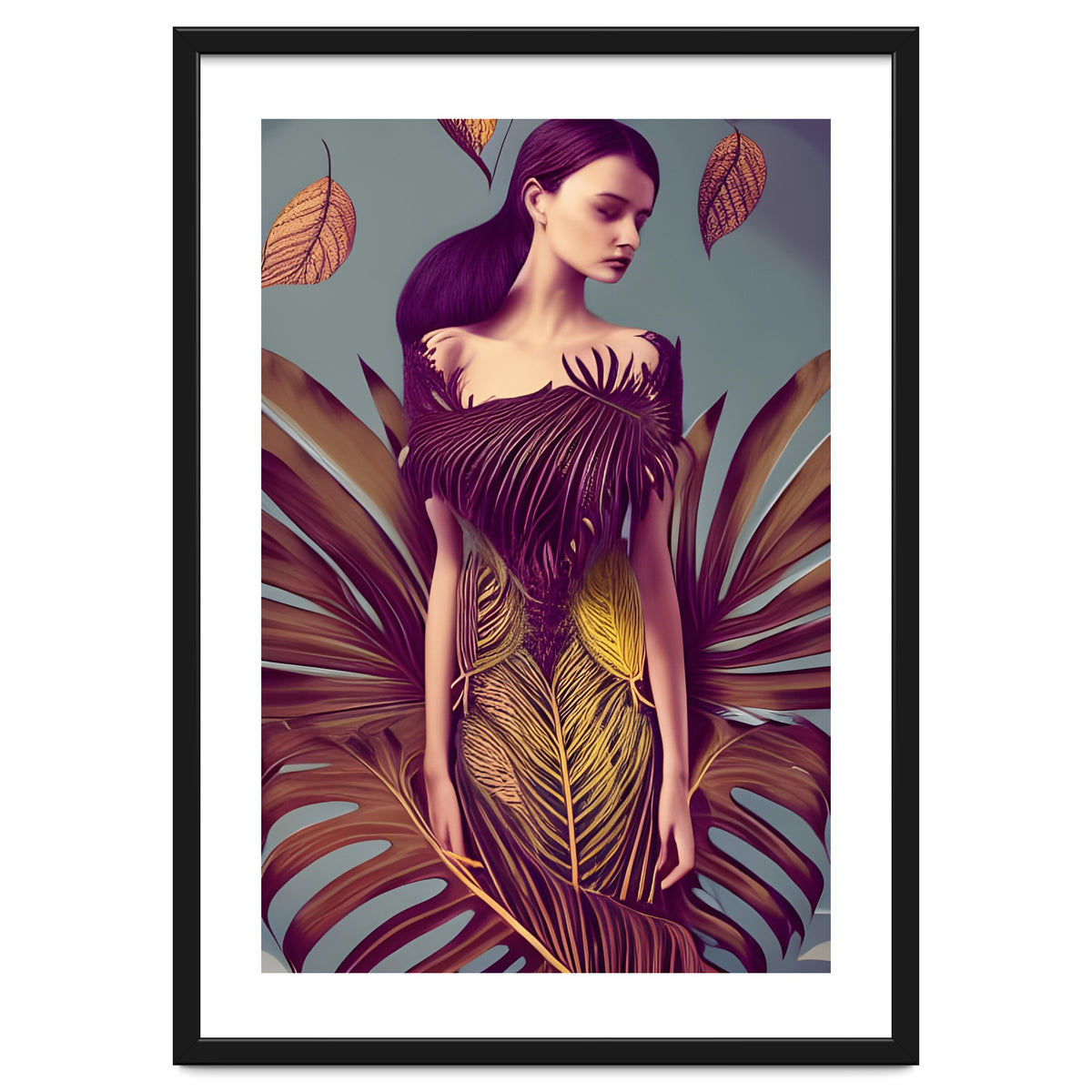 Lady dressed in Monstera Deliciosa Leaves