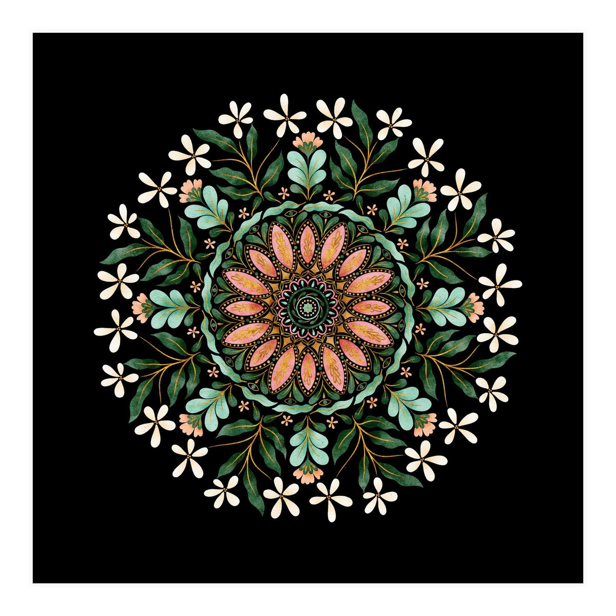 Floral Mandala | Black (Print Only)