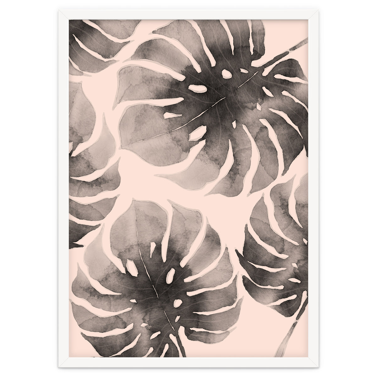 Monstera pink and gray watercolor