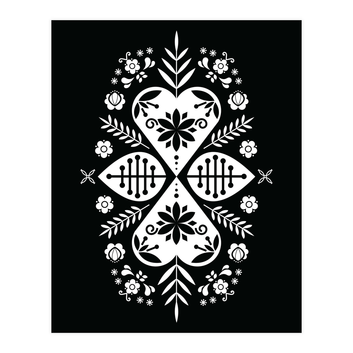 Scandinavian Folk Pattern Monochrome 01  (Print Only)