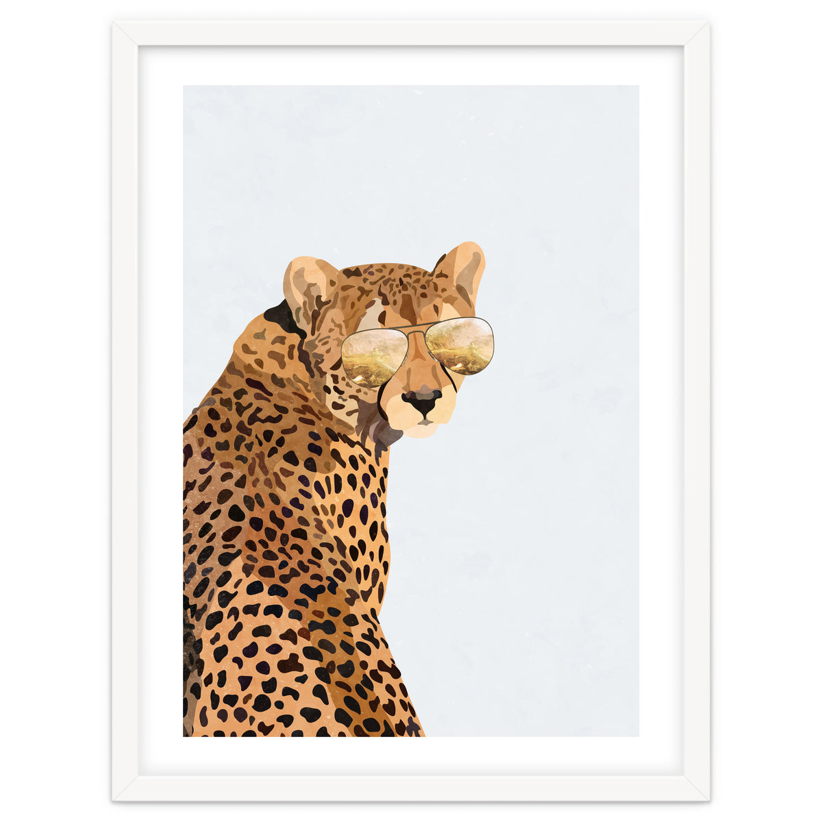 Cool Cat Cheetah Portrait with Gold Sunglasses
