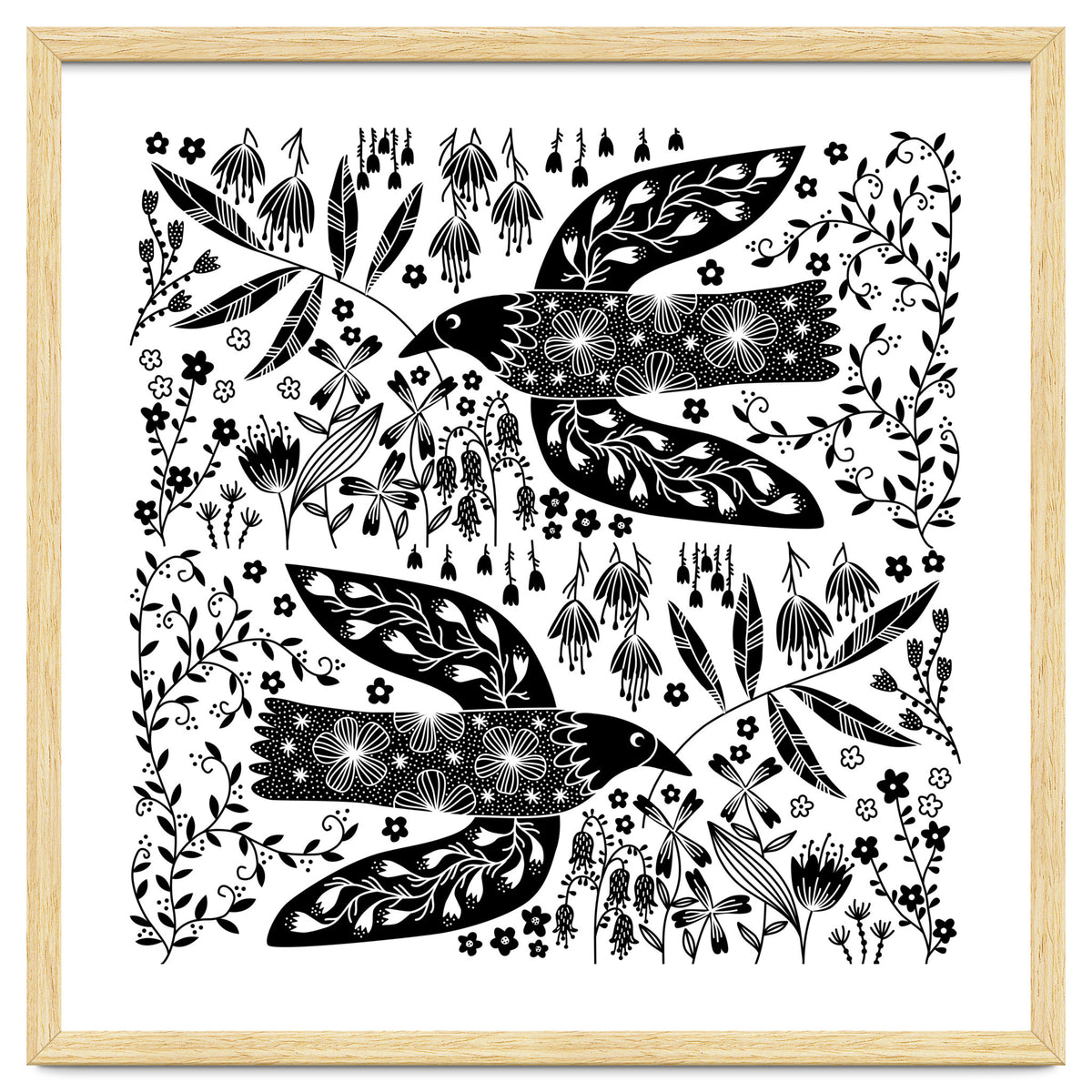 Doves And Flowers Black & White