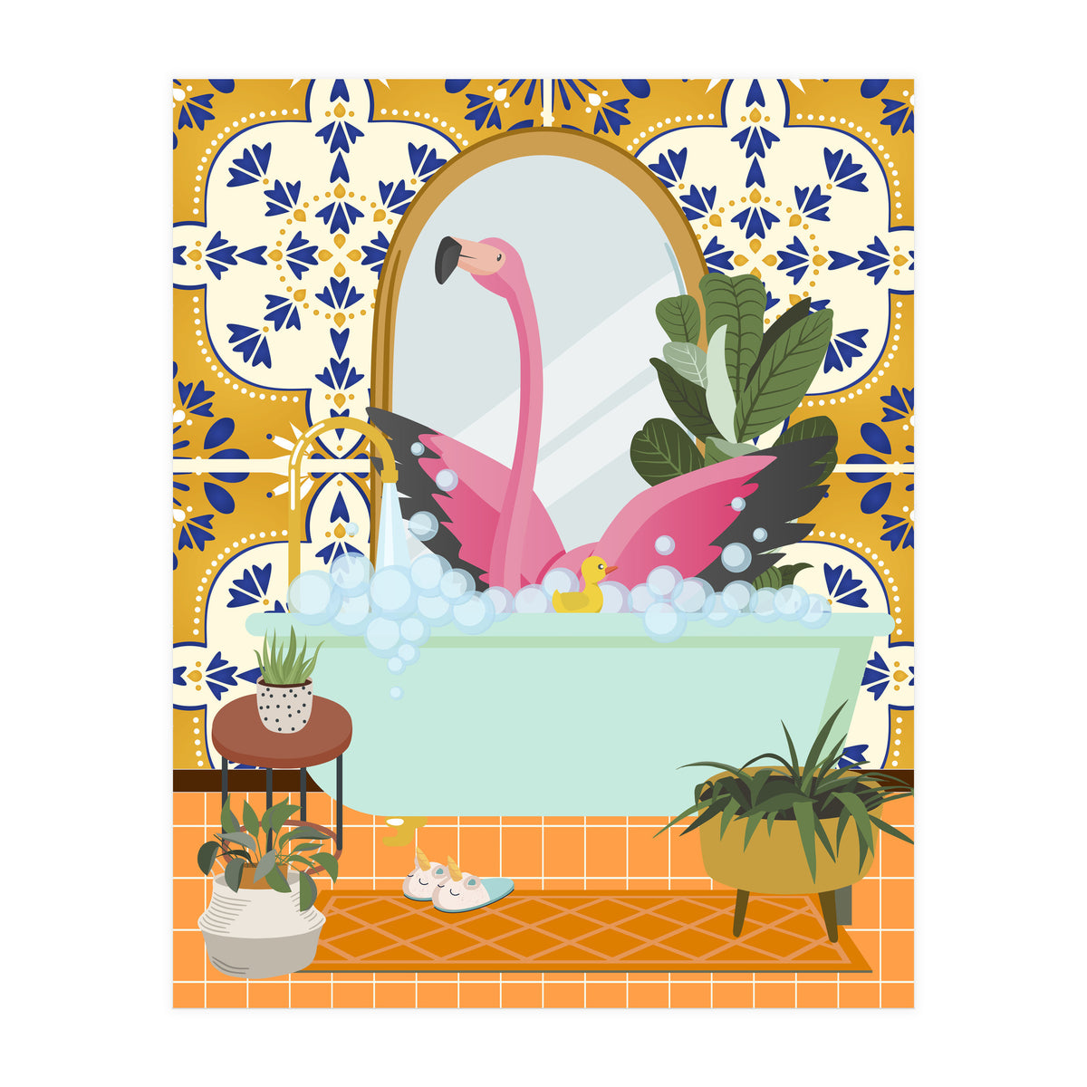 Flamingo Bathing in Moroccan Style Bathroom (Print Only)