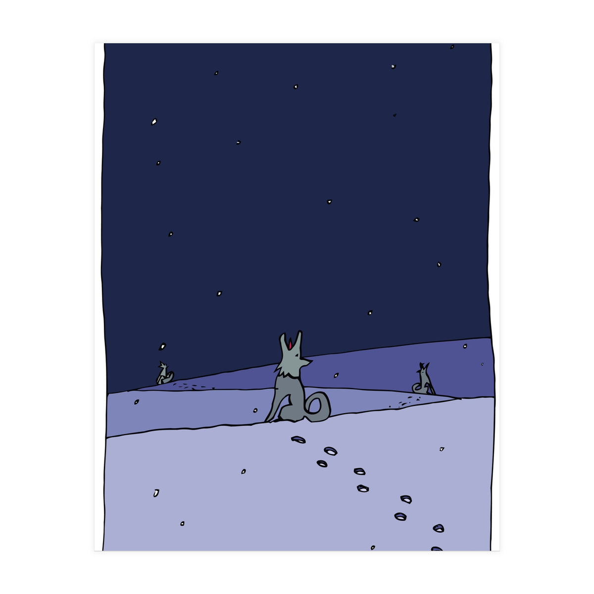 Dogs in Winter Night (Print Only)
