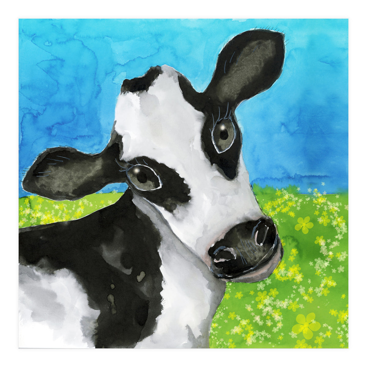 Cow in the meadow watercolor (Print Only)