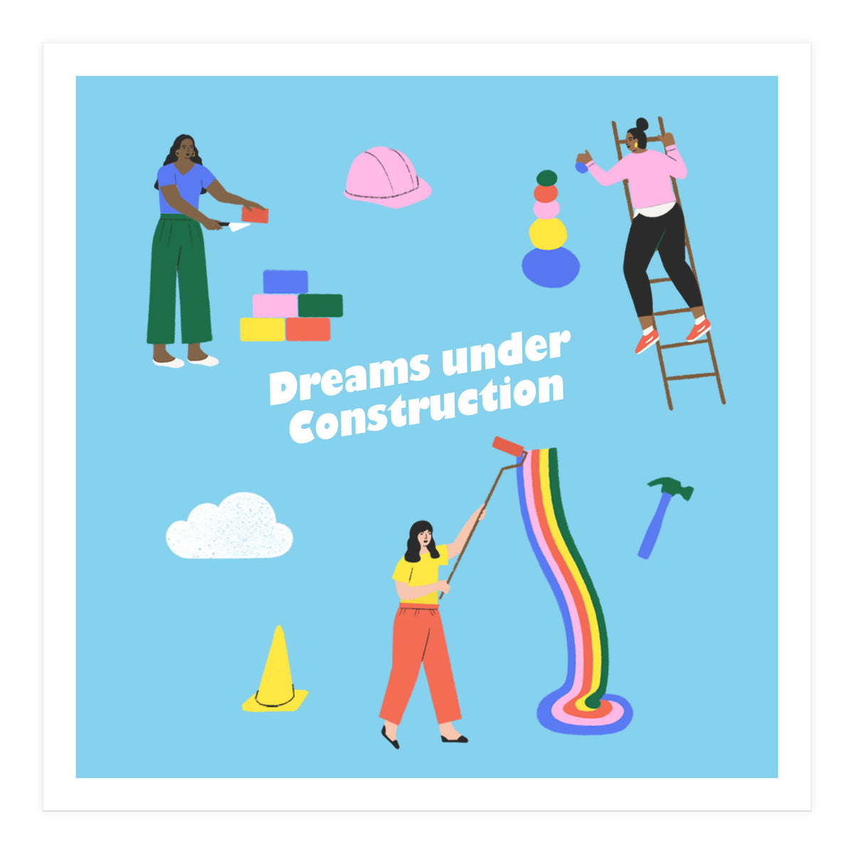 Dreams Under Construction Square Blue (Print Only)