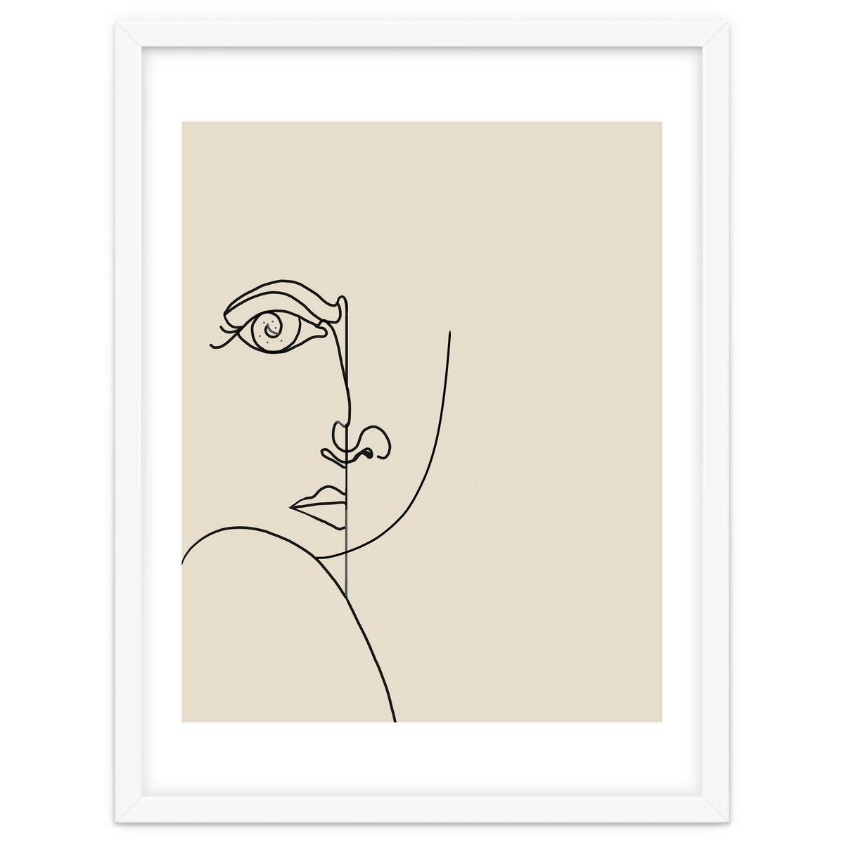 Looking Back : Moon Eyes, Abstract Face Line Art, Minimal Drawing Sketch People Scandinavian Neutral