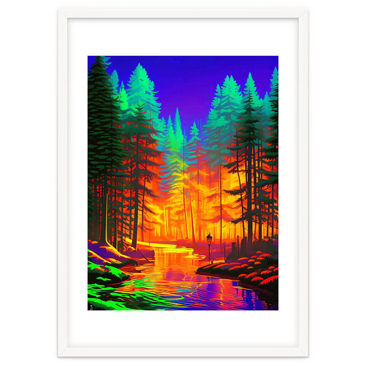 The Neon Mirage, Forest Trees Nature, Eclectic Electric Pop Art, Colorful Bright Contemporary Modern