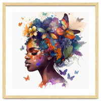 Watercolor Butterfly African Woman #7
