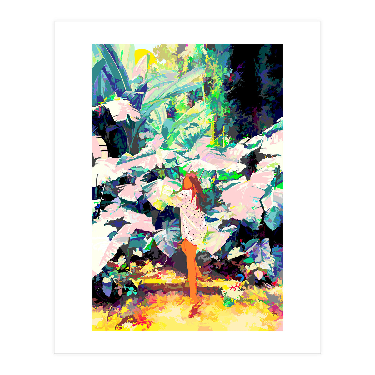 Live Quietly In a Corner Of Nature, Modern Bohemian Woman Jungle Forest Eclectic Painting (Print Only)