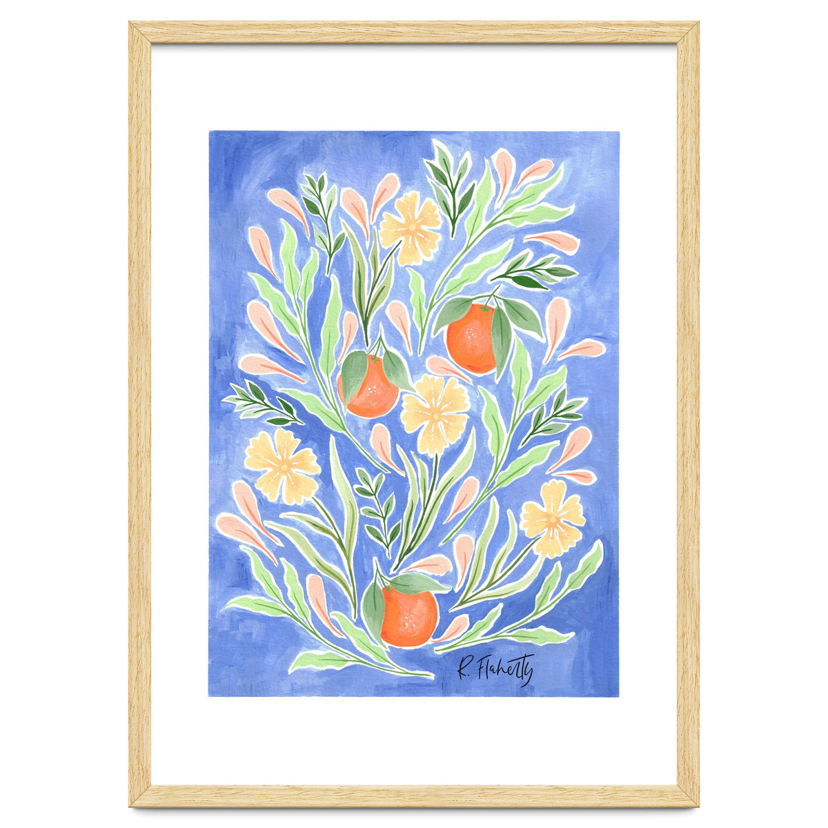 Wild Orange FLoral | Cobalt Blue