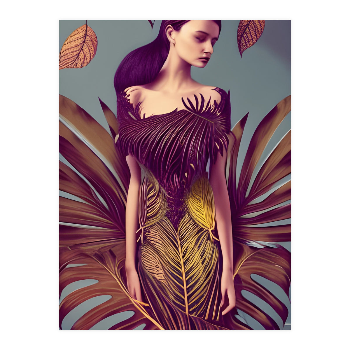 Lady dressed in Monstera Deliciosa Leaves (Print Only)