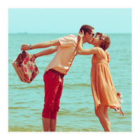 Romantic kiss - Lovely couple at the beach - Vintage filtered (Print Only)