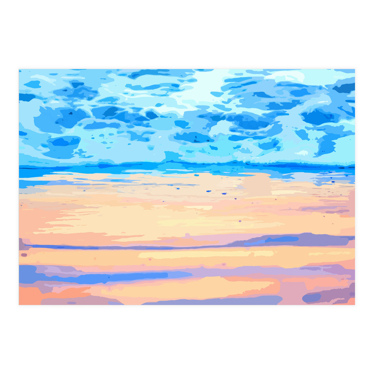 Sunset On The Shore | Beach Pastel Scenic Nature | Sea Ocean Landscape Painting (Print Only)