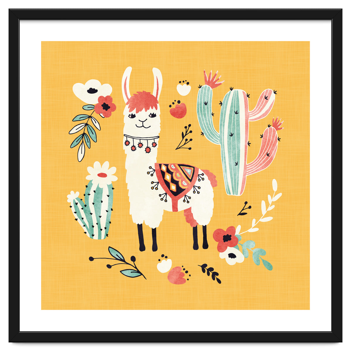 White Llama With Flowers