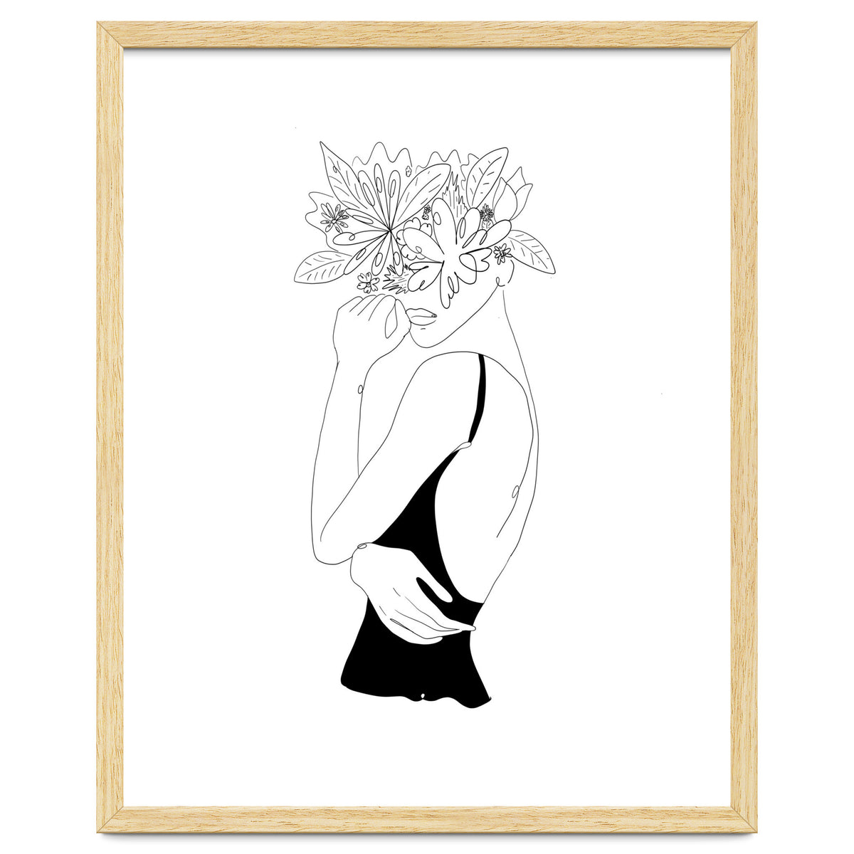 Line Drawing Girl with Flowers