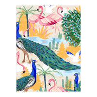 Utopia, Tropical Wildlife Animals, Flamingo Peacock Seagull Vintage Botanical Palm (Print Only)