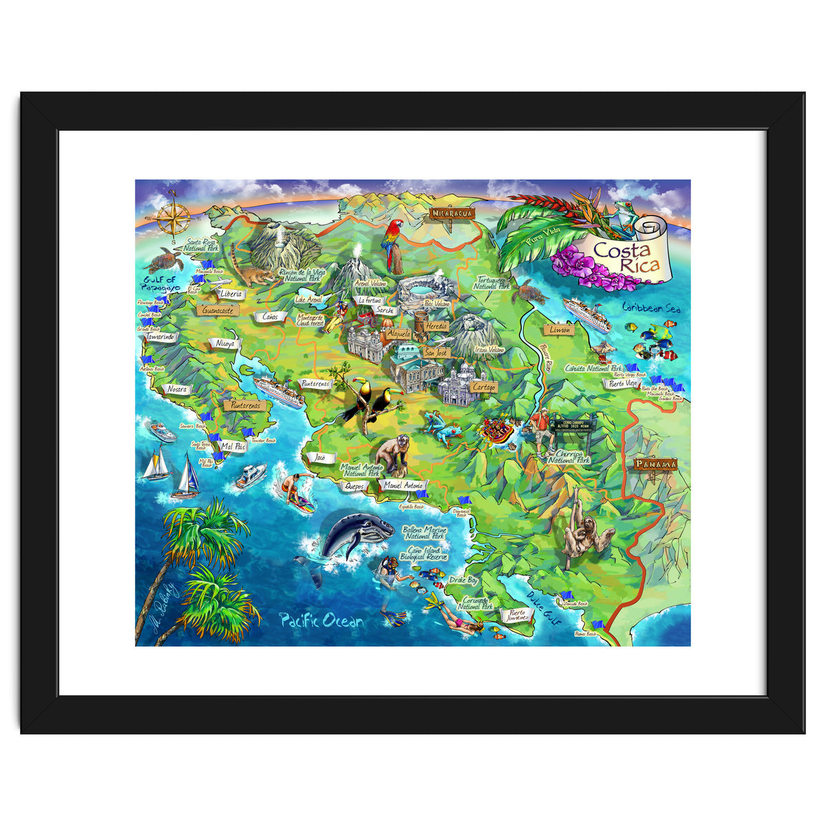 Costa Rica Map Illustration