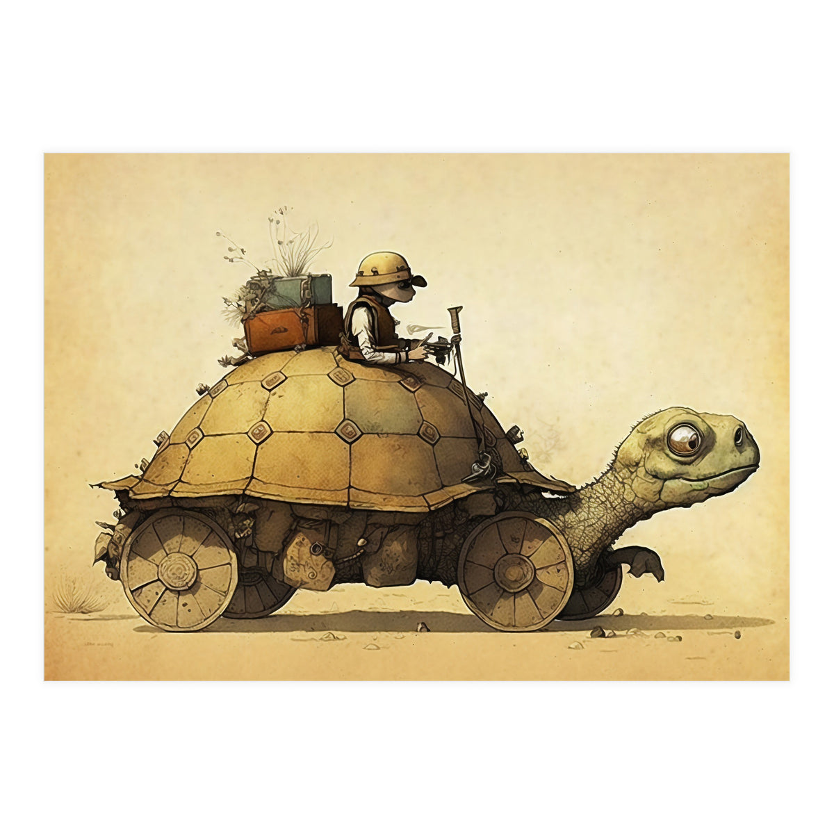 Tortoise Car Steampunk Illustration (Print Only)
