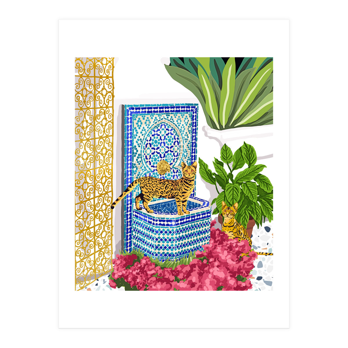 Royal Bengal Cats | Palace Pets & Architecture Building | Exotic Travel Urban Jungle Terrazzo Tiles (Print Only)
