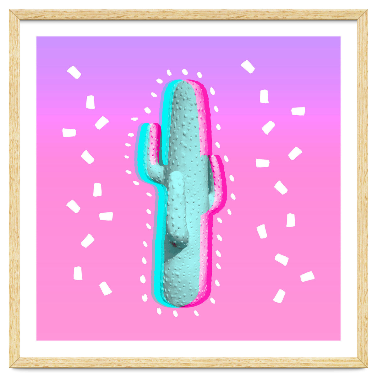 Modern 3 D Color Channel Cactus Photography Pink Purple Gradient 90's Pattern