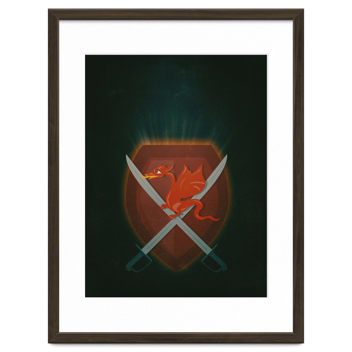 Heraldic dragon and cutlasses