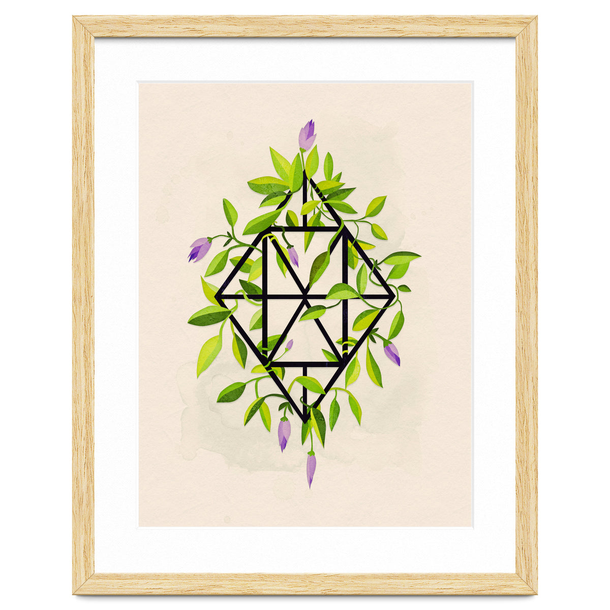 Geometric frame with leaves and flowers