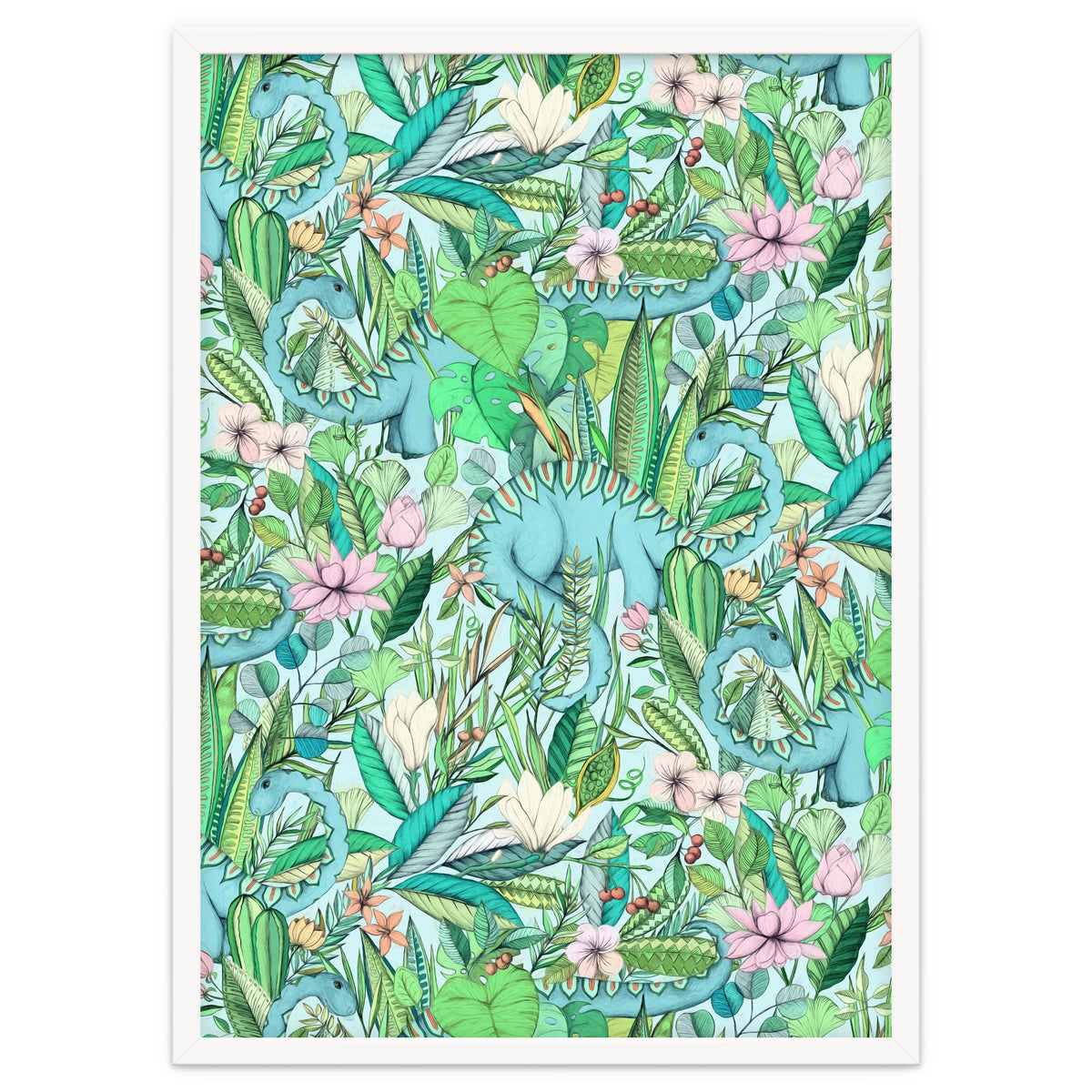 Improbable Botanical with Dinosaurs - soft pastels