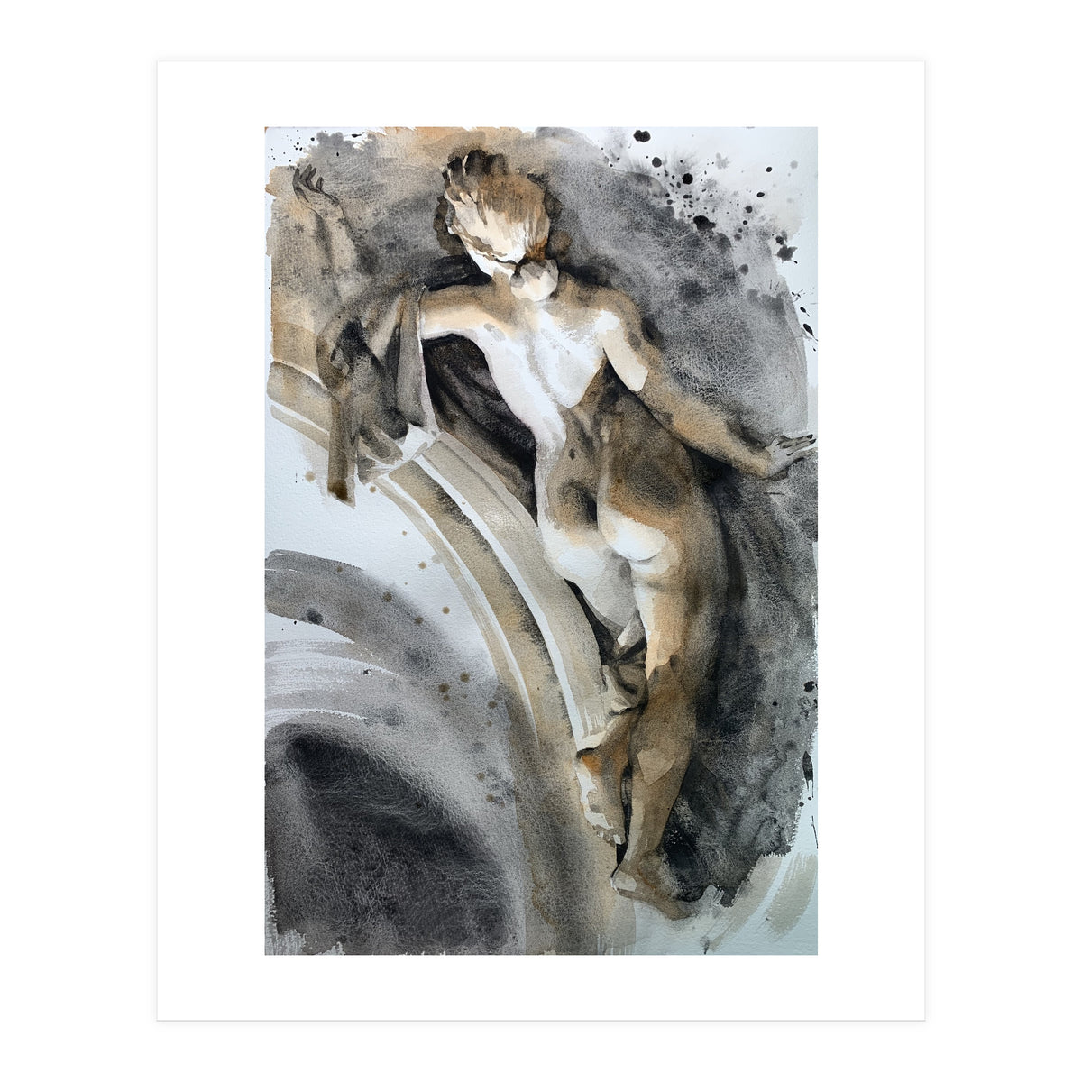 Antique sculpture of a naked girl from behind (Print Only)