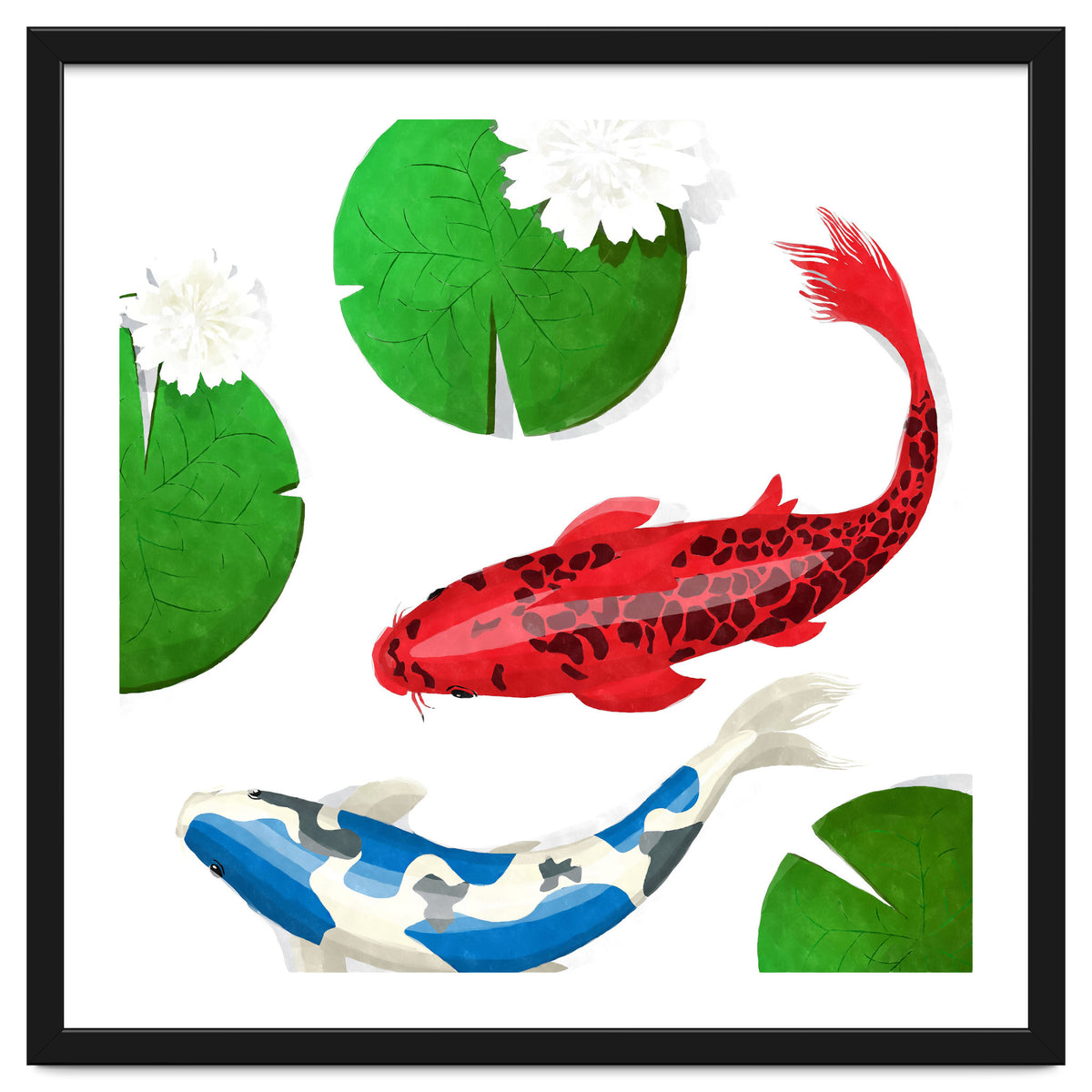 Watercolor Koi Fish And Lotus