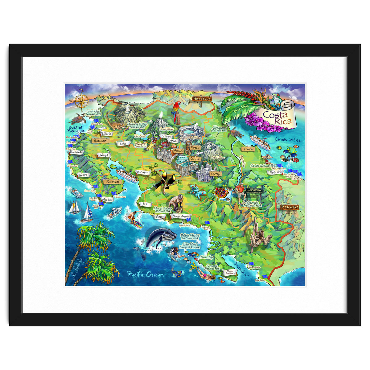 Costa Rica Map Illustration