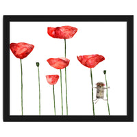 Little mouse loves big poppies || watercolor for nursery
