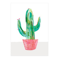 Painted Cactus In Coral Plant Pot (Print Only)