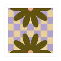 Retro Geometric Simple Flower on Checkerboard (Print Only)