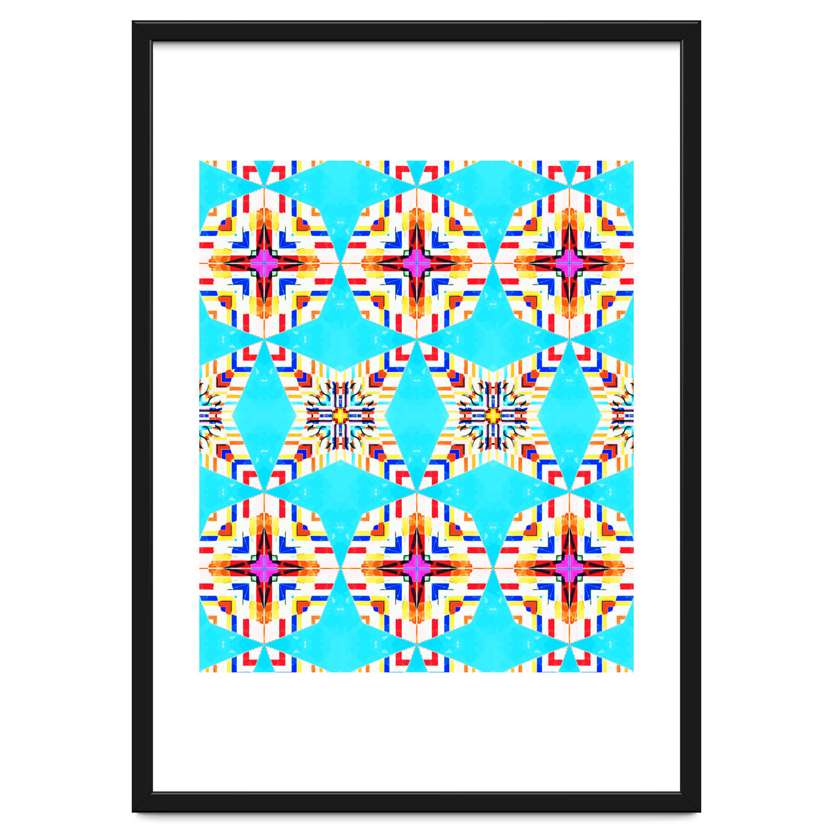 Exotic Tiles, Moroccan Teal Kaleidoscope Pattern, Turkish Bohemian Colorful Culture Eclectic Graphic