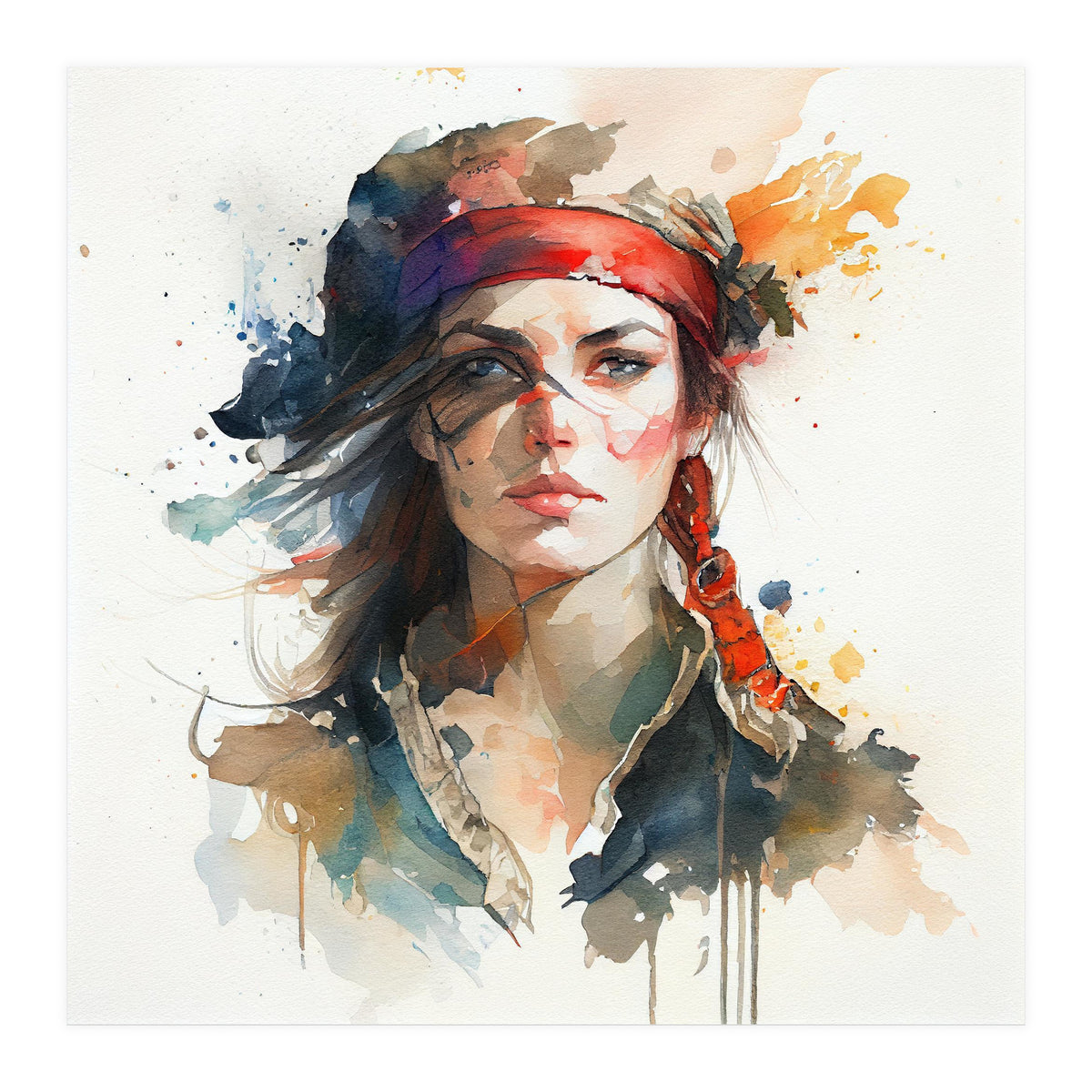 Watercolor Pirate Woman #4 (Print Only)