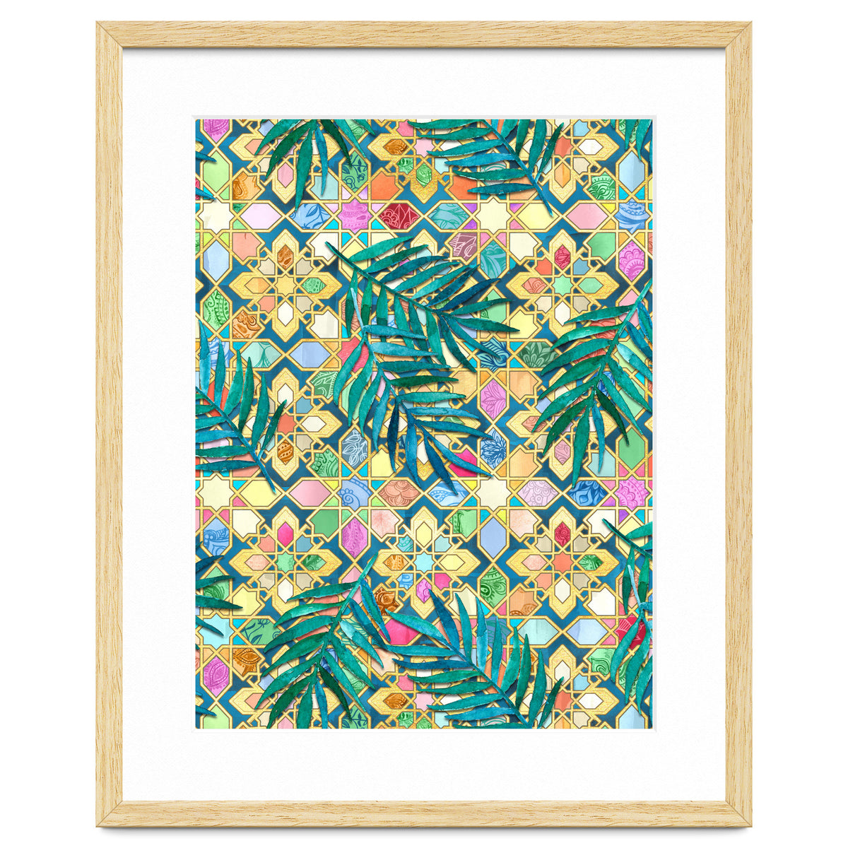 Gilded Moroccan Mosaic Tiles with Palm Leaves