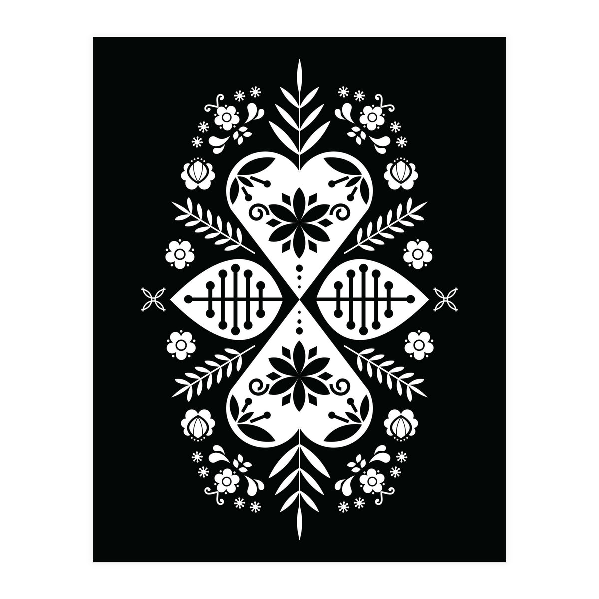 Scandinavian Folk Pattern Monochrome 01  (Print Only)