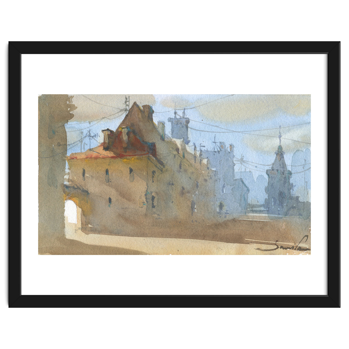 Old Town Warsaw. Watercolor painting.