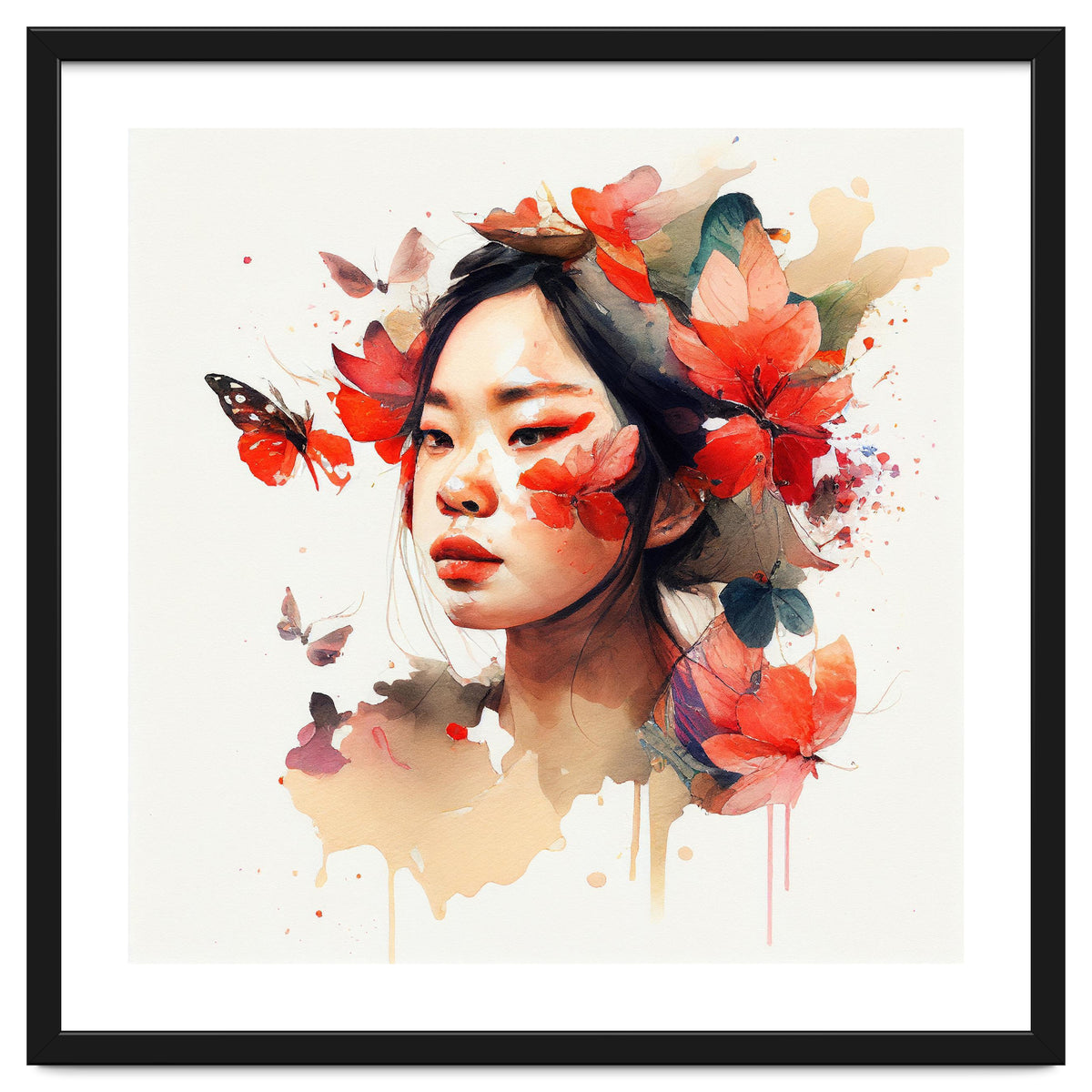 Watercolor Floral Asian Woman #5