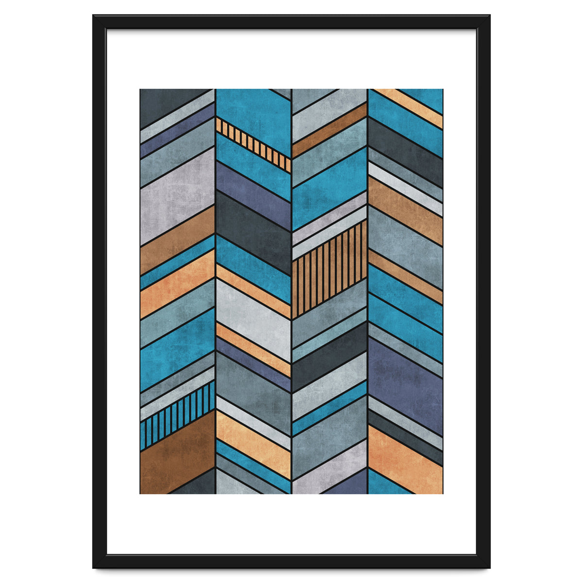 Colorful Concrete Chevron Pattern - Blue, Grey, Brown