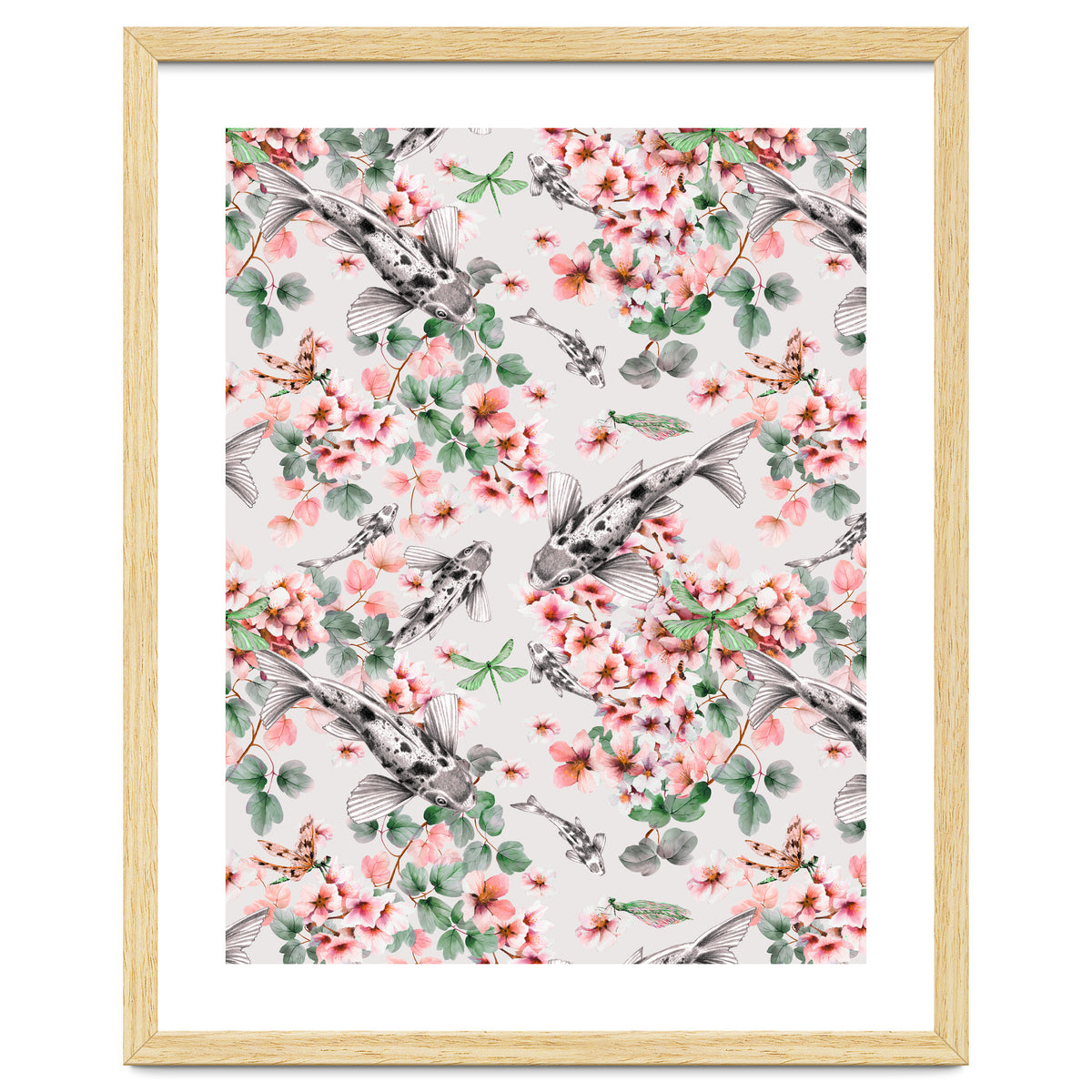 Asian fish among flowers