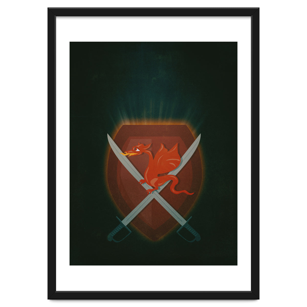 Heraldic dragon and cutlasses