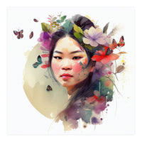 Watercolor Floral Asian Woman #3 (Print Only)