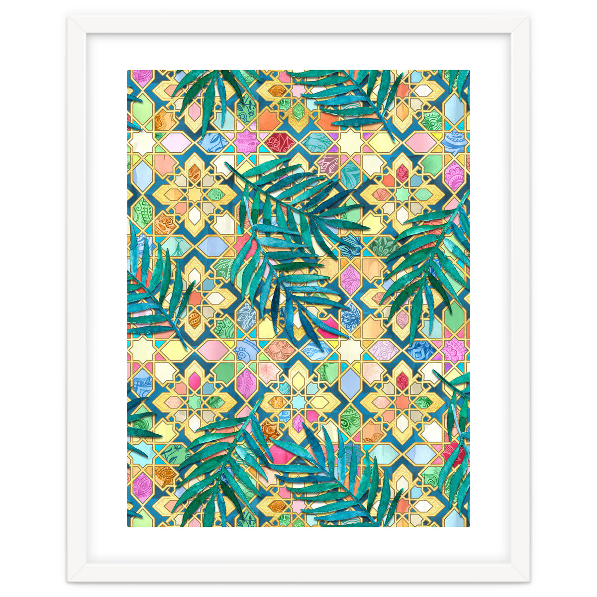 Gilded Moroccan Mosaic Tiles with Palm Leaves