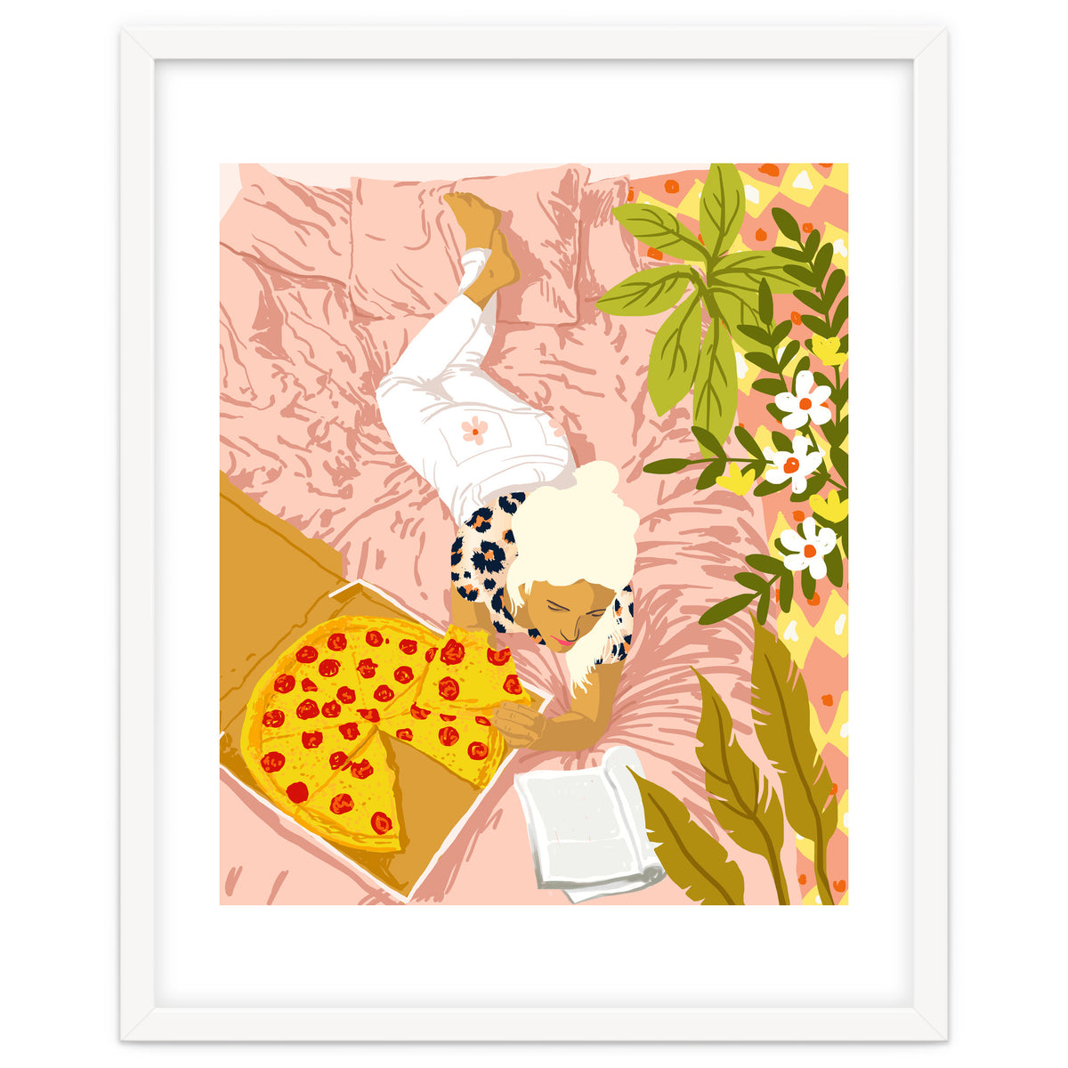 Pepperoni Pizza | Holiday Weekend Food Binge | Modern Bohemian Woman Reading in a Pastel Bedroom
