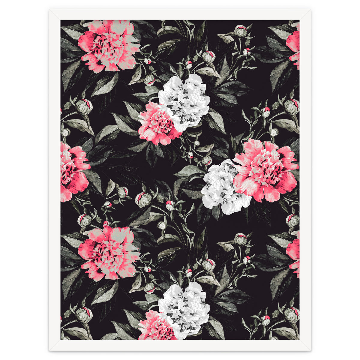Floral pink - black & white dark