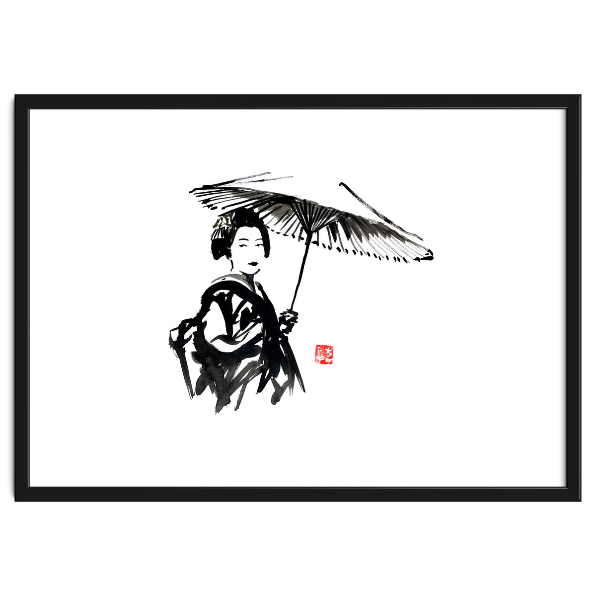 geisha under umbrella